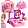 LEAN TOYS Portable 2-in-1 Beauty Set with Case, Mirror, Cosmetics, and Accessories, Pink