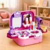 LEAN TOYS Portable 2-in-1 Beauty Set with Case, Mirror, Cosmetics, and Accessories, Pink