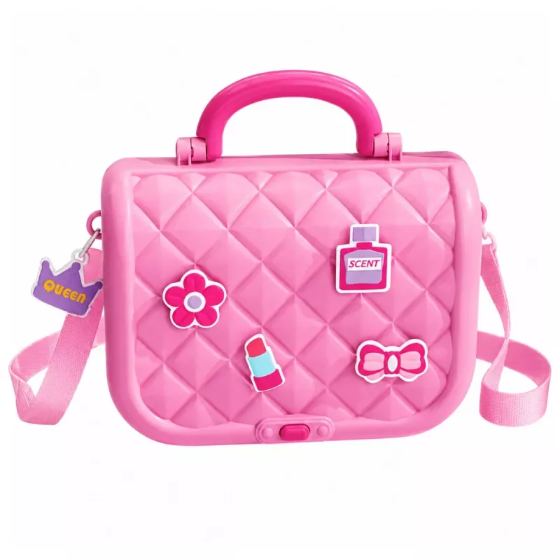 LEAN TOYS Portable 2-in-1 Beauty Set with Case, Mirror, Cosmetics, and Accessories, Pink