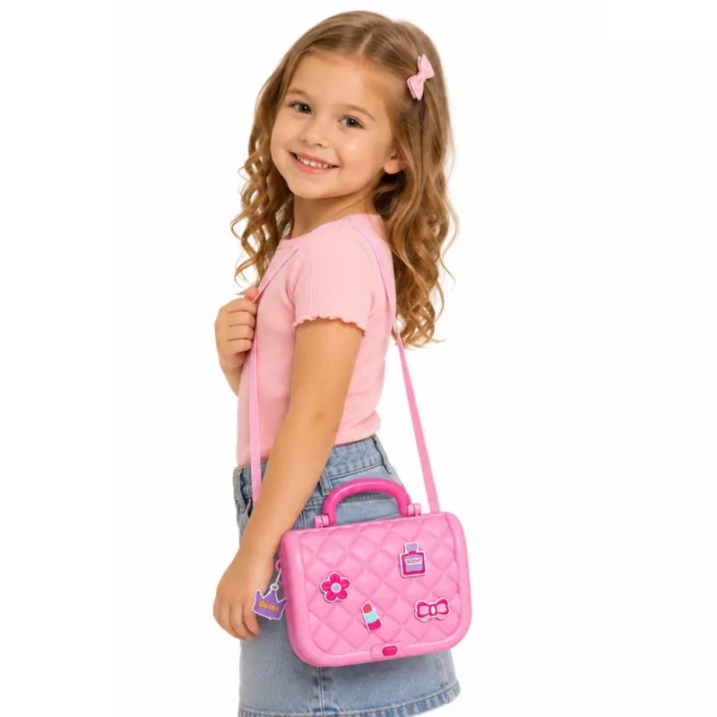 LEAN TOYS Portable 2-in-1 Beauty Set with Case, Mirror, Cosmetics, and Accessories, Pink