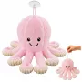 LEAN TOYS Plush Octopus with Suction Cup, Pink, 16 cm