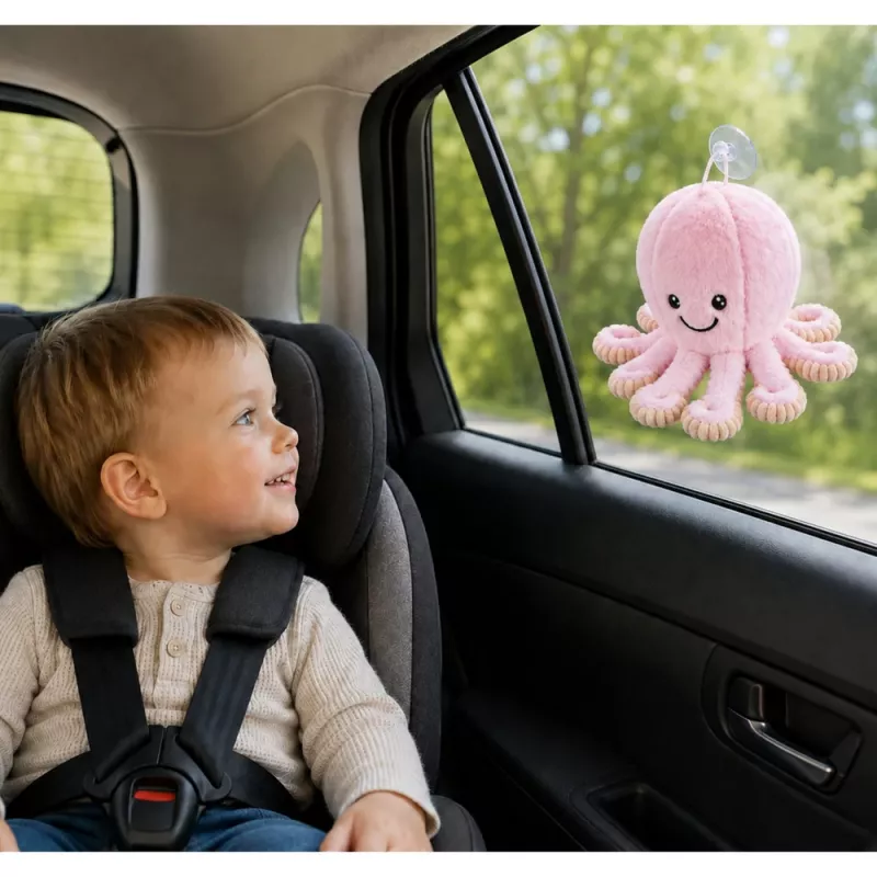 LEAN TOYS Plush Octopus with Suction Cup, Pink, 16 cm