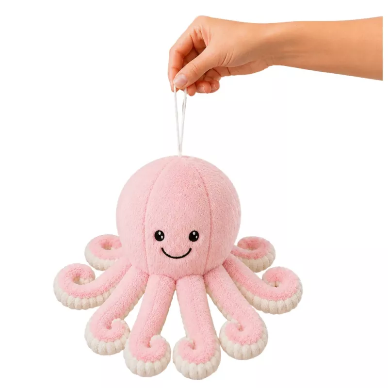 LEAN TOYS Plush Octopus with Suction Cup, Pink, 16 cm