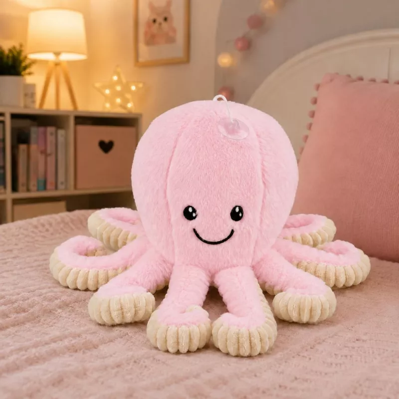 LEAN TOYS Plush Octopus with Suction Cup, Pink, 16 cm