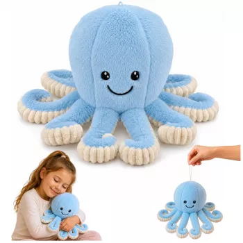 LEAN TOYS Plush Octopus Cuddly Toy with Elastic Tentacles Blue 30 cm