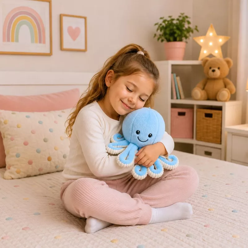 LEAN TOYS Plush Octopus Cuddly Toy with Elastic Tentacles Blue 30 cm