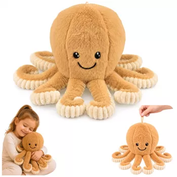 LEAN TOYS Plush Octopus Cuddly Toy with Elastic Tentacles Beige 30 cm