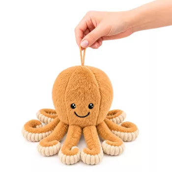 LEAN TOYS Plush Octopus Cuddly Toy with Elastic Tentacles Beige 30 cm