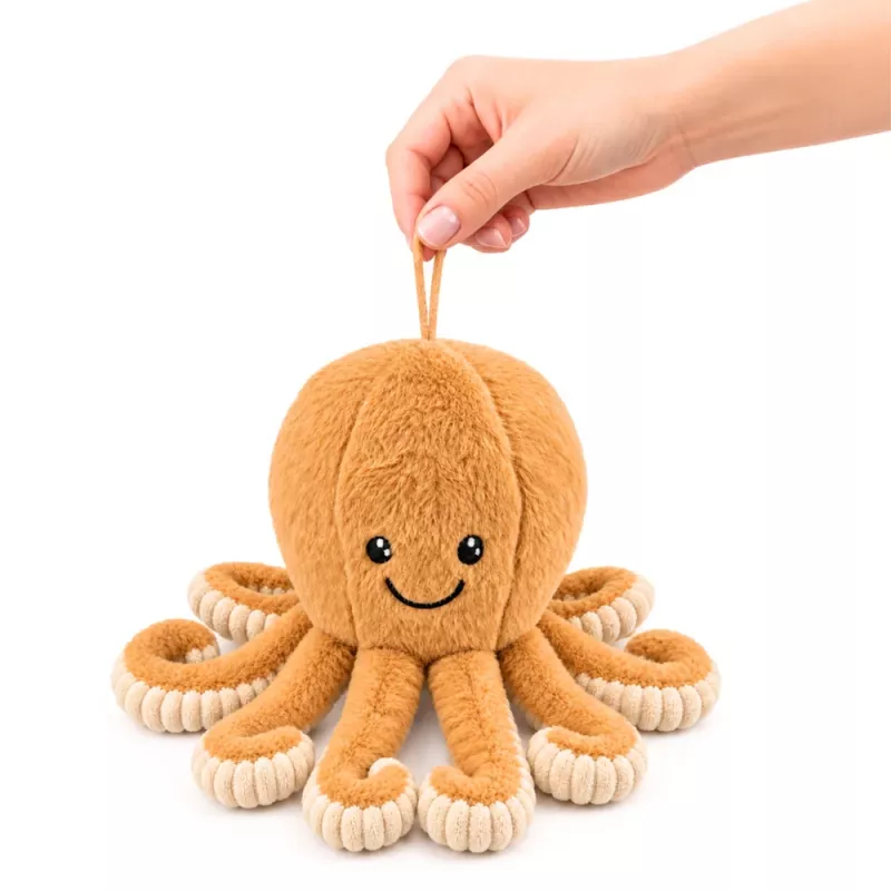 LEAN TOYS Plush Octopus Cuddly Toy with Elastic Tentacles Beige 30 cm