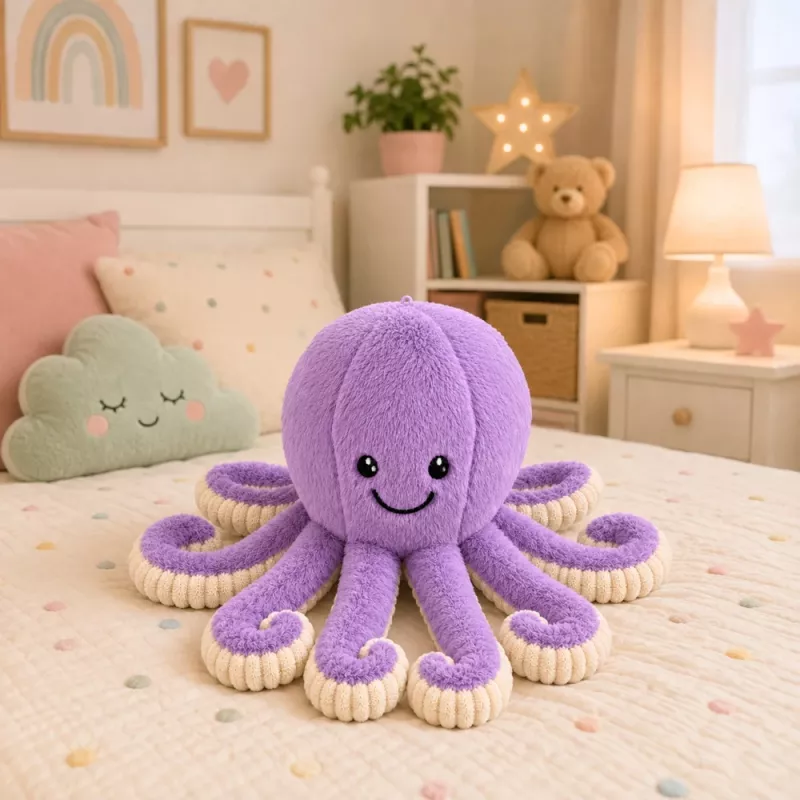 LEAN TOYS Plush Octopus Cuddly Toy with Elastic Tentacles Purple 50 cm