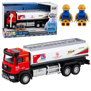 LEAN TOYS Tank Truck Metal Drive Lights Sounds Red and White 1:40