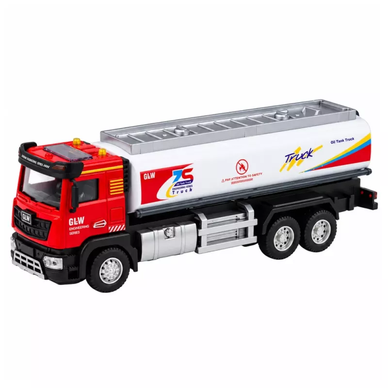 LEAN TOYS Tank Truck Metal Drive Lights Sounds Red and White 1:40