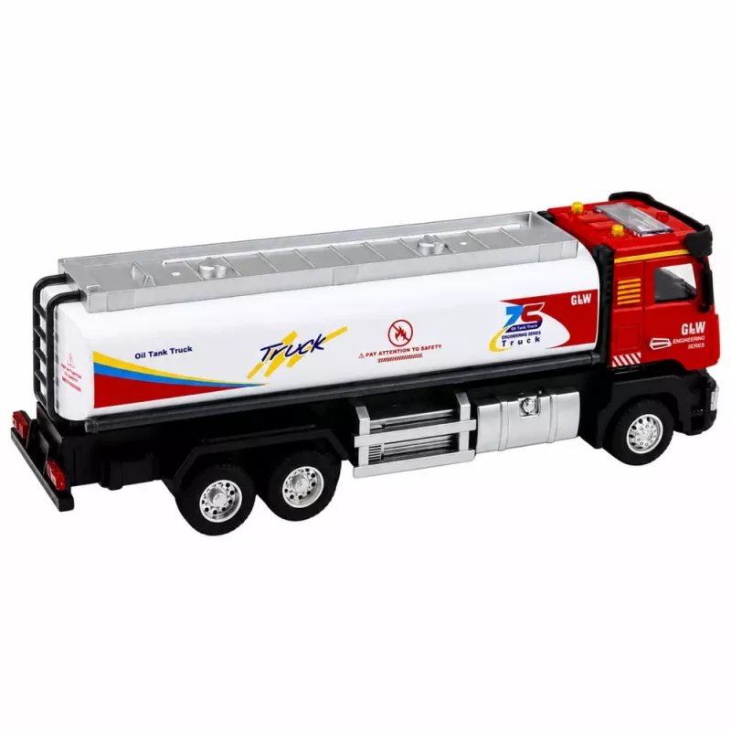 LEAN TOYS Tank Truck Metal Drive Lights Sounds Red and White 1:40