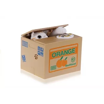 LEAN TOYS Mischief Saving Box Cute Kitty Money Box Piggybank - White Cat with Brown Box