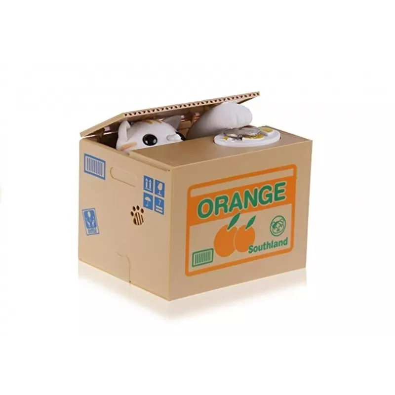 LEAN TOYS Mischief Saving Box Cute Kitty Money Box Piggybank - White Cat with Brown Box