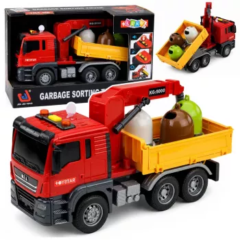 LEAN TOYS Truck Crane Garbage Sorting Containers Lights Sound Red