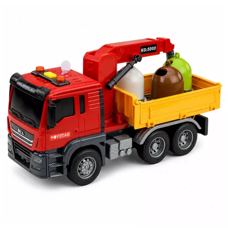 LEAN TOYS Truck Crane Garbage Sorting Containers Lights Sound Red