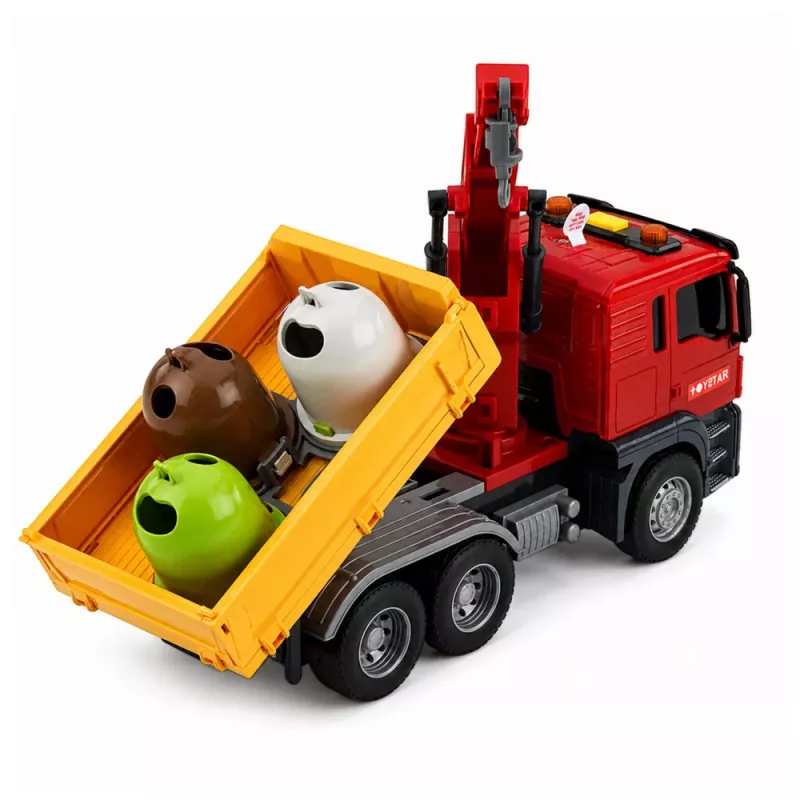 LEAN TOYS Truck Crane Garbage Sorting Containers Lights Sound Red
