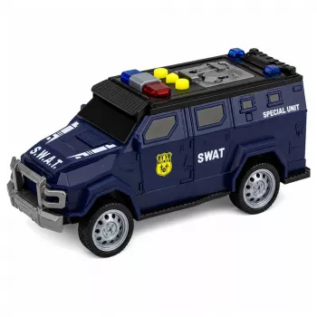 LEAN TOYS SWAT Special Unit Police Car 1:32 Scale with Lights, Sounds and Pull-Back Action - Navy Blue