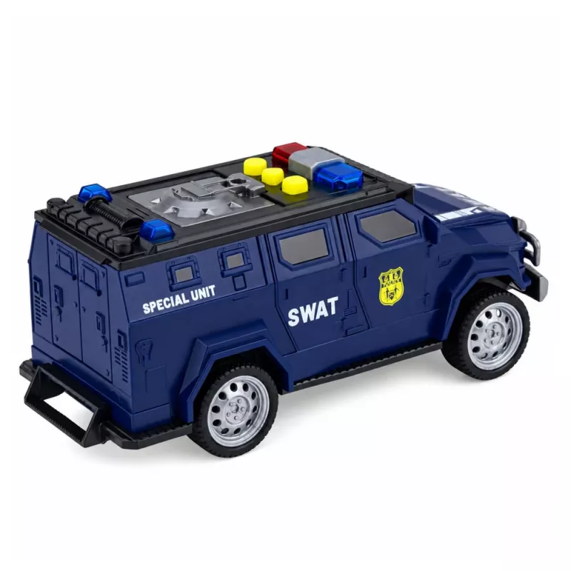 LEAN TOYS SWAT Special Unit Police Car 1:32 Scale with Lights, Sounds and Pull-Back Action - Navy Blue