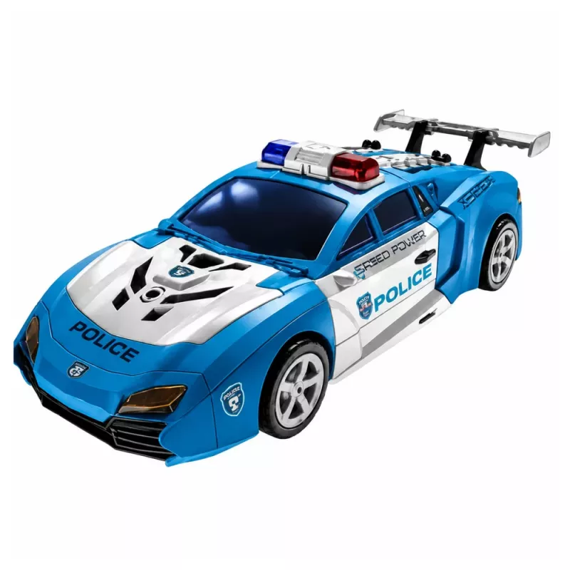 LEAN TOYS Auto Robot 2in1 Police Car Launcher Small Robots Lights Sounds