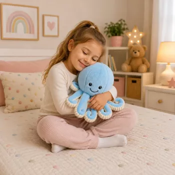 LEAN TOYS Plush Octopus Cuddly Toy with Elastic Tentacles Blue 50 cm