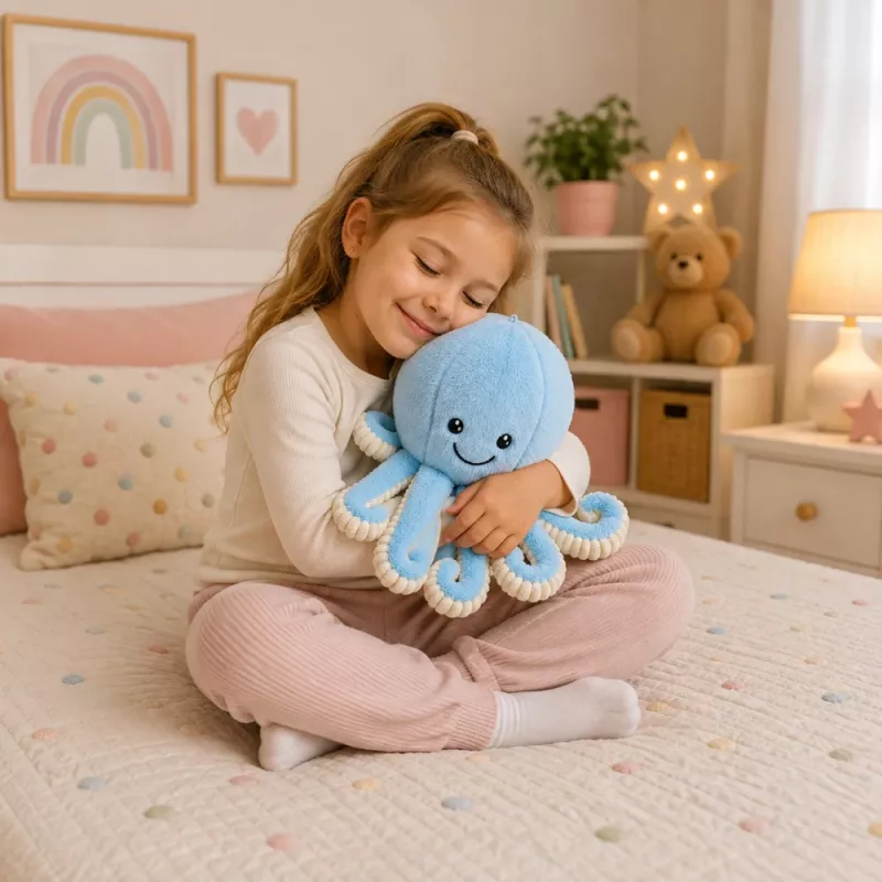 LEAN TOYS Plush Octopus Cuddly Toy with Elastic Tentacles Blue 50 cm