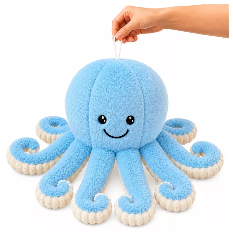 LEAN TOYS Plush Octopus Cuddly Toy with Elastic Tentacles Blue 50 cm
