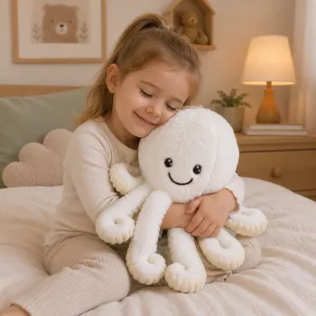 LEAN TOYS Plush Octopus Stuffed Animal with Elastic Tentacles, White, 50 cm