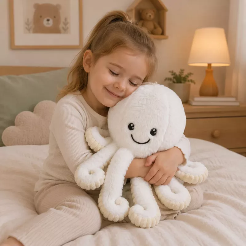 LEAN TOYS Plush Octopus Stuffed Animal with Elastic Tentacles, White, 50 cm