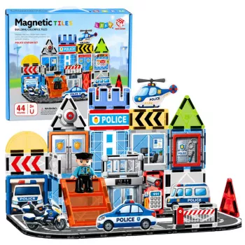 LEAN TOYS Magnetic Construction Blocks Police Base Vehicles Policeman 44 pcs