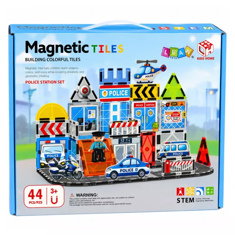 LEAN TOYS Magnetic Construction Blocks Police Base Vehicles Policeman 44 pcs
