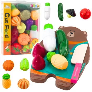 LEAN TOYS Wooden Vegetable Chopping Set with Board and Knife, 14-Piece Educational Pretend Play Food for Kids 3+