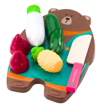 LEAN TOYS Wooden Vegetable Chopping Set with Board and Knife, 14-Piece Educational Pretend Play Food for Kids 3+