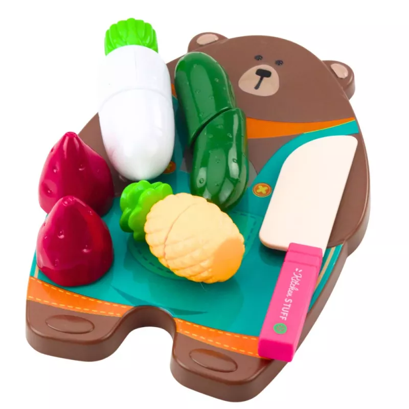 LEAN TOYS Wooden Vegetable Chopping Set with Board and Knife, 14-Piece Educational Pretend Play Food for Kids 3+