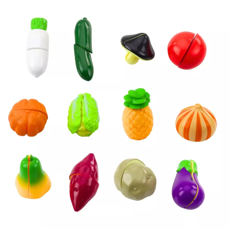 LEAN TOYS Wooden Vegetable Chopping Set with Board and Knife, 14-Piece Educational Pretend Play Food for Kids 3+