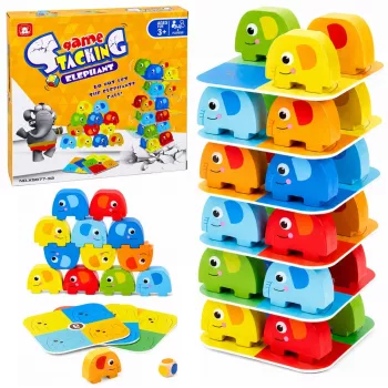 LEAN TOYS Elephant Tower Skill Game Balancing Elephants Colored Cards 46 pcs