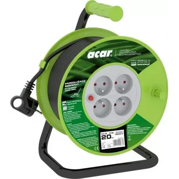 ACAR PZ-4Z/OTM H05VV-F 3G1.0 20m Retractable Extension Cable with Thermal Cut-Out, 4 Schuko Sockets, 230V/10A, IP20, Black/Orange