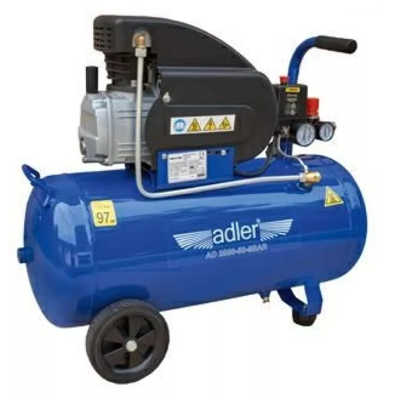 Adler AD 2050-50 50L Oil-Lubricated Air Compressor, 8 bar, 230V, 2 HP, 206 L/min Intake, Wheels & Handle