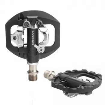 Rockbros M108 Hybrid Bike Pedals – Nylon Composite, Double-Sided SPD & Flat Platform, Black