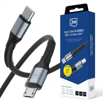 3MK Hyper Cable N-SERIES USB-C to Micro-USB 1m QC 3.0 5V/2A 10W Black