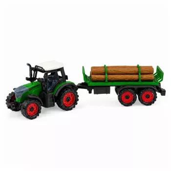 LEAN TOYS Agricultural Farm Tractor with Log Trailer, Friction Drive, Bale, 35 cm