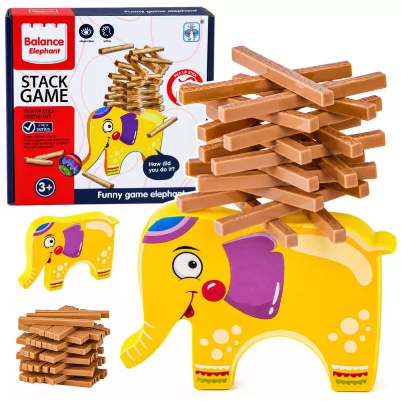 LEAN TOYS Balancing Elephant Skill Game – 61-Piece Stacking Blocks Set for Kids Ages 3+