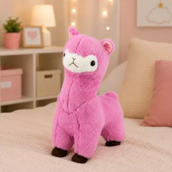 LEAN TOYS Plush Alpaca Llama Plush Toy Cuddly Toy Soft Fur Pink 38 cm