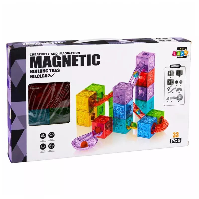 LEAN TOYS Magnetic Construction Blocks Cubes Ball Track Colorful 33 pcs