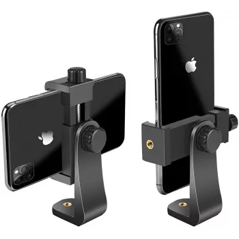 MOZOS PH14 Smartphone Tripod Mount Adapter with Cold Shoe, 360° Rotation, Fits 55-85mm Phones, Black