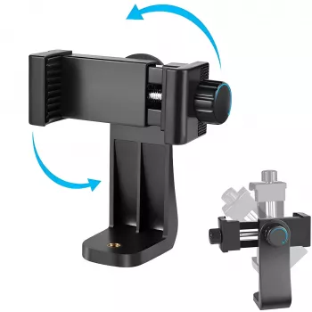 MOZOS PH14 Smartphone Tripod Mount Adapter with Cold Shoe, 360° Rotation, Fits 55-85mm Phones, Black