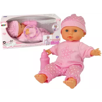 LEAN TOYS Sweet Baby Doll Pink Bottle Sounds Interactive 30cm Baby Doll with Feeding Bottle