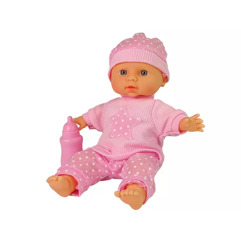 LEAN TOYS Sweet Baby Doll Pink Bottle Sounds Interactive 30cm Baby Doll with Feeding Bottle