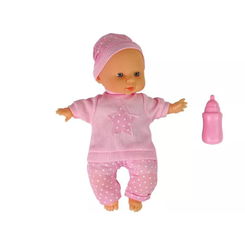 LEAN TOYS Sweet Baby Doll Pink Bottle Sounds Interactive 30cm Baby Doll with Feeding Bottle